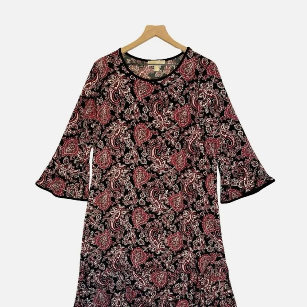 Michael Kors | Red Paisley Print 3/4 Bell sleeve A Line Dress | M